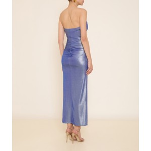 Zoya Metallic Blue Strapless Midi Φόρεμα