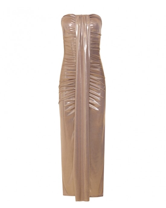 Zoya Metallic Gold Strapless Midi Φόρεμα