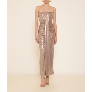 Zoya Metallic Gold Strapless Midi Φόρεμα