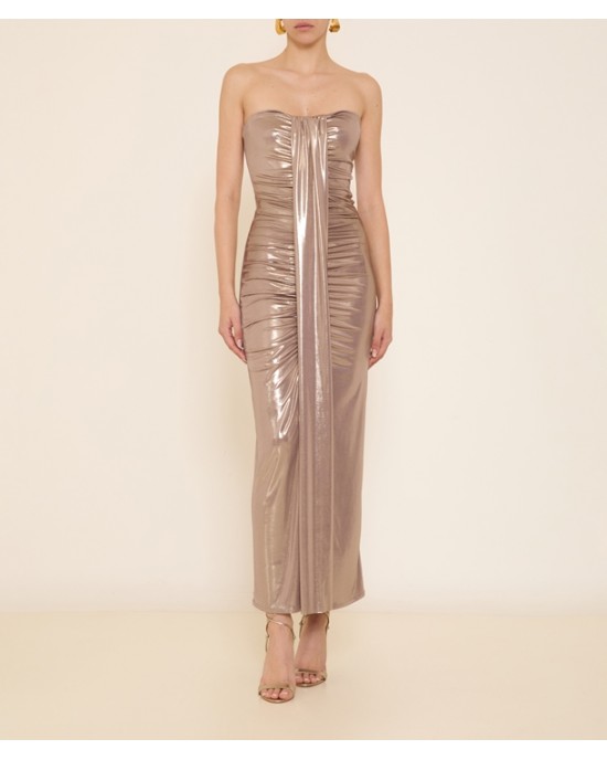 Zoya Metallic Gold Strapless Midi Φόρεμα