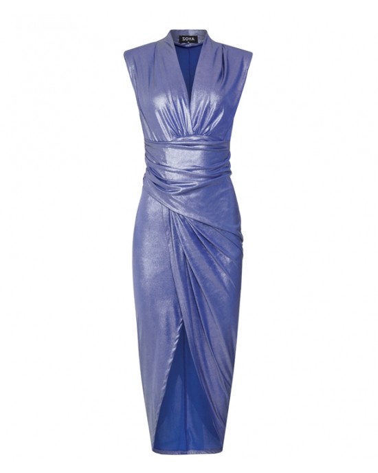 Zoya Metallic Blue Padded Sleeveless Φόρεμα