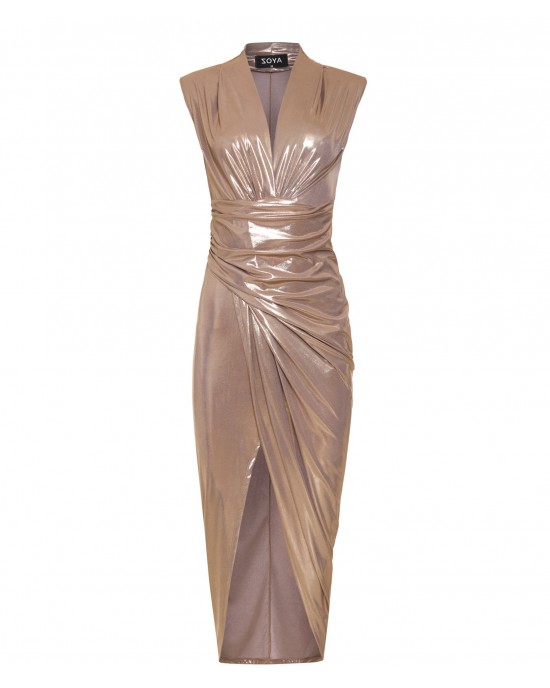 Zoya Metallic Gold Padded Sleeveless Φόρεμα