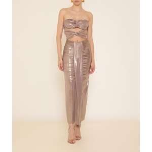 Zoya Metallic Gold Strapless Cut Out Midi Φόρεμα