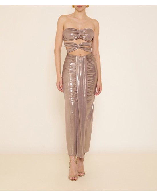 Zoya Metallic Gold Strapless Cut Out Midi Φόρεμα