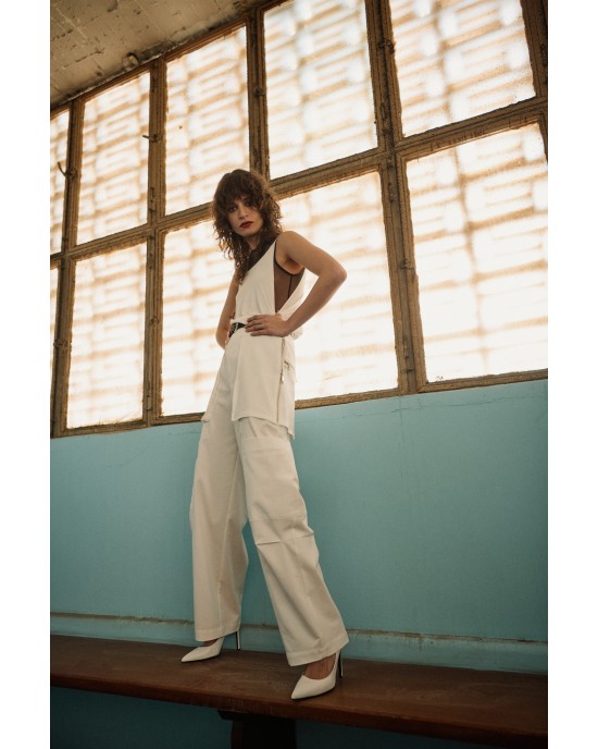 Zoya Cargo High Waist Ecru Παντελόνι