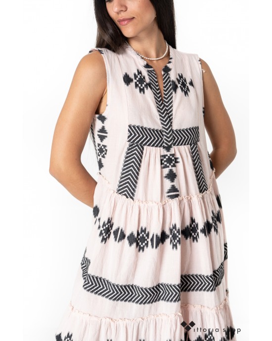 Zoya Sleeveless Ecru/Black Ασύμμετρο Φόρεμα