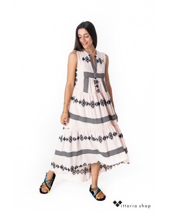 Zoya Sleeveless Ecru/Black Ασύμμετρο Φόρεμα