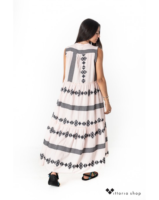 Zoya Sleeveless Ecru/Black Ασύμμετρο Φόρεμα