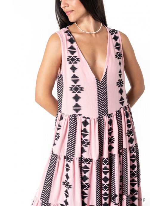 Zoya Apparel Αμάνικο Maxi Φόρεμα Ροζ/Μαύρο