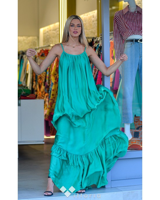 Zoya Maxi Φόρεμα Με Τιράντες & Βολάν Πράσινο