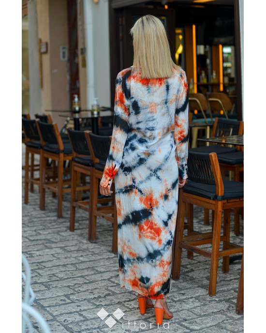 Zoya Tie Dye Φόρεμα Εκρού/Πορτοκαλί