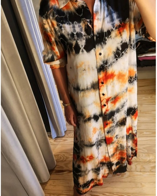 Zoya Tie Dye Tunic Φόρεμα Εκρού/Πορτοκαλί