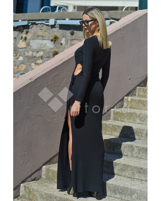 Zoya Maxi Φόρεμα Εφαρμοστό Με Άνοιγμα Στο Πλάι Μαύρο