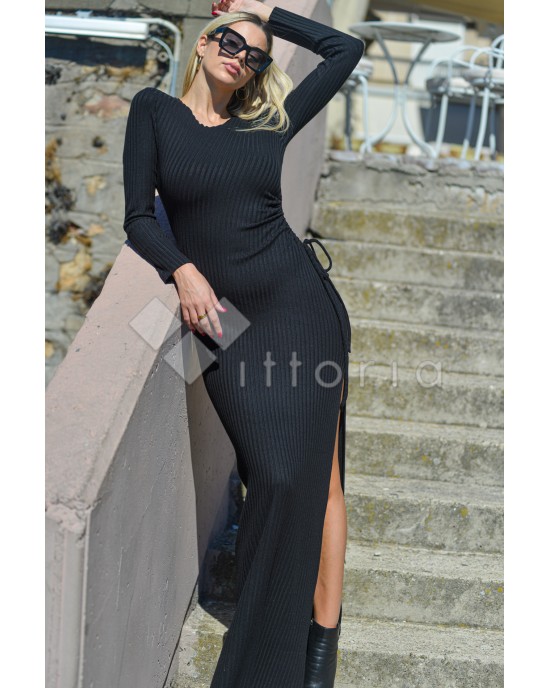 Zoya Maxi Φόρεμα Εφαρμοστό Με Άνοιγμα Στο Πλάι Μαύρο