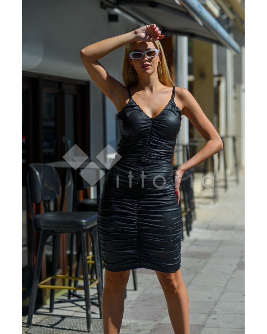 Zoya Δερματίνη Mini Ελαστικό Φόρεμα Μαύρο