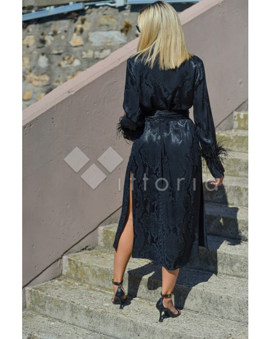 Zoya Snake Print Φόρεμα/Κιμονό Με Φτερά Μαύρο