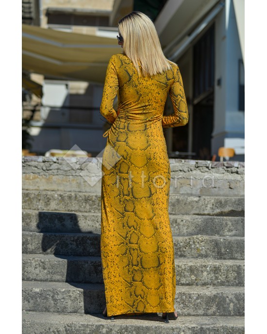 Zoya Snake Print Maxi Φόρεμα Με Άνοιγμα & Σκίσιμο Ώχρα