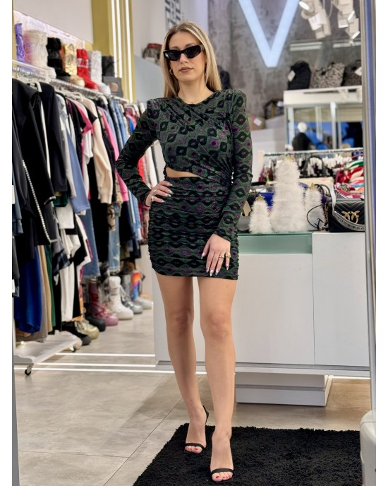 Zoya Shimmer Longsleeve Green Mini Φόρεμα