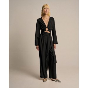 Zoya High-Waisted Wide-Leg Black Παντελόνι
