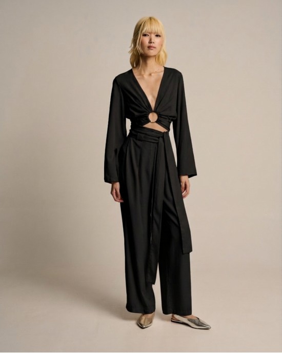 Zoya High-Waisted Wide-Leg Black Παντελόνι