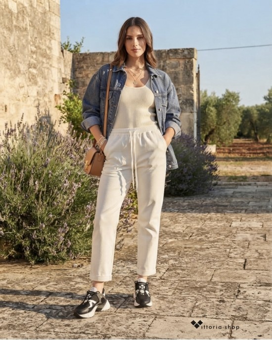 Zoya Drawstring Crop Ecru Παντελόνι