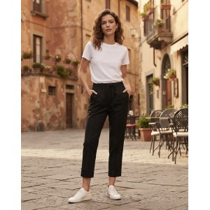 Zoya Drawstring Crop Black Παντελόνι