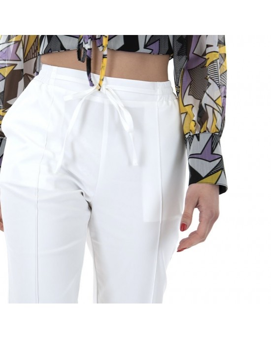 Zoya Drawstring Crop Ecru Παντελόνι