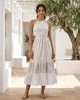 Zoya Geometric Embroidery Cut-Out Ecru/Gold Midi Φόρεμα