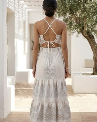 Zoya Geometric Embroidery Cut-Out Ecru/Gold Midi Φόρεμα