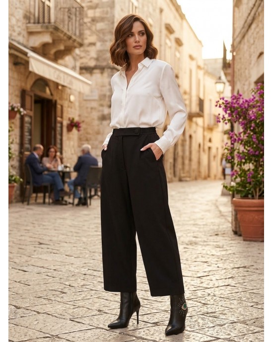 Zoya Slouchy/Cropped Black Υφασμάτινο Παντελόνι
