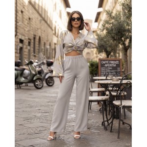 Zoya Metallic Beige/Gold Crop Top & Παντελόνι