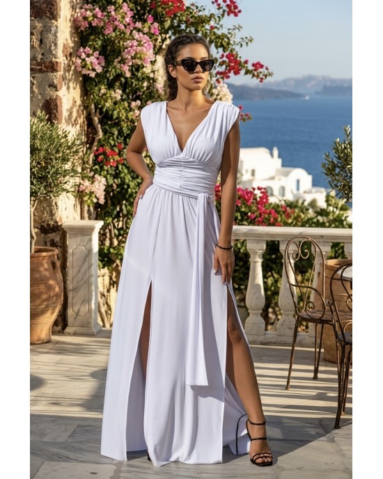 Zoya V-Neck Sleeveless White Maxi Φόρεμα