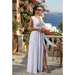 Zoya V-Neck Sleeveless White Maxi Φόρεμα
