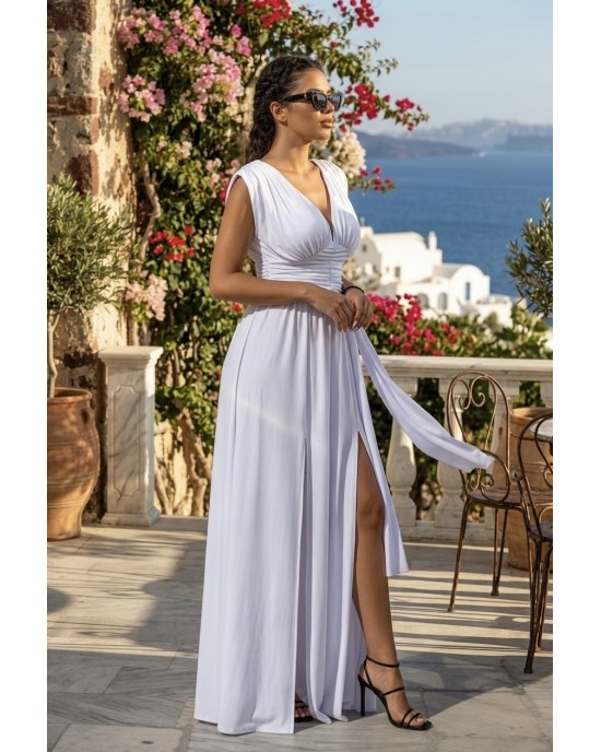 Zoya V-Neck Sleeveless White Maxi Φόρεμα