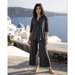Zoya Rip Black Πουκάμισο & Wide-leg Cropped Παντελόνι