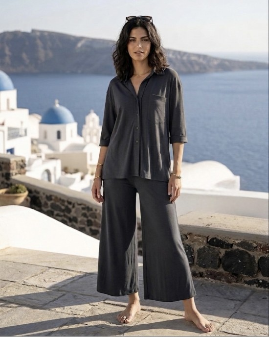 Zoya Rip Black Πουκάμισο & Wide-leg Cropped Παντελόνι