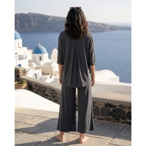 Zoya Rip Black Πουκάμισο & Wide-leg Cropped Παντελόνι