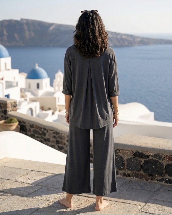 Zoya Rip Black Πουκάμισο & Wide-leg Cropped Παντελόνι