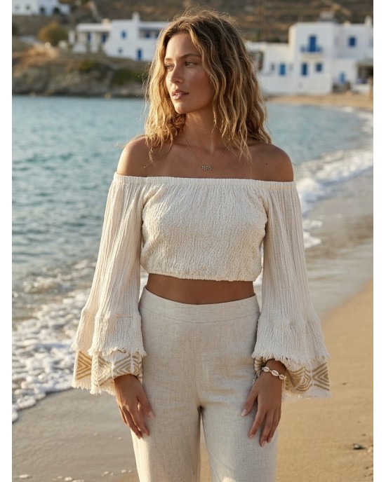 Zoya Off-Shoulder Bell Sleeves Ecru Μπλούζα