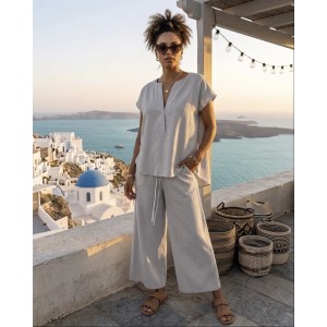 Zoya Set V-Neck Μπλούζα & Cropped Wide Leg Παντελόνι