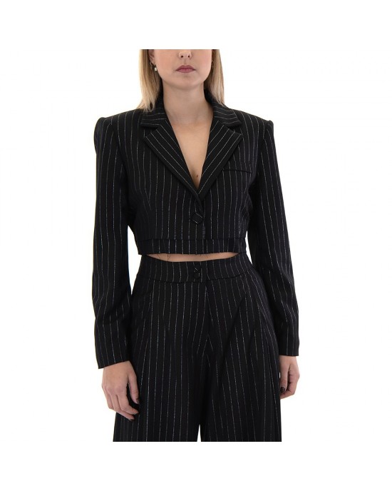 Zoya Silver Stripe Black Crop Σακάκι