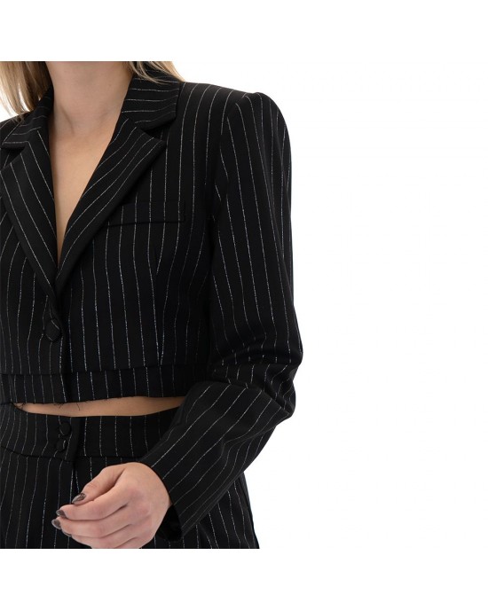 Zoya Silver Stripe Black Crop Σακάκι