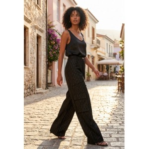 Zoya Silver Stripe High Waist Wide Leg Cargo Παντελόνι