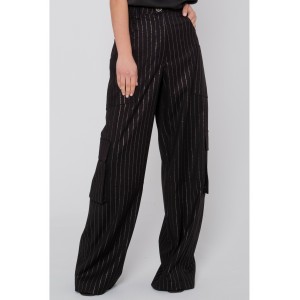 Zoya Silver Stripe High Waist Wide Leg Cargo Παντελόνι
