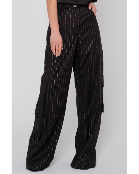 Zoya Silver Stripe High Waist Wide Leg Cargo Παντελόνι