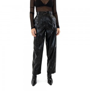 Zoya Faux Croco Leather Slouchy D-ring Buckle Παντελόνι