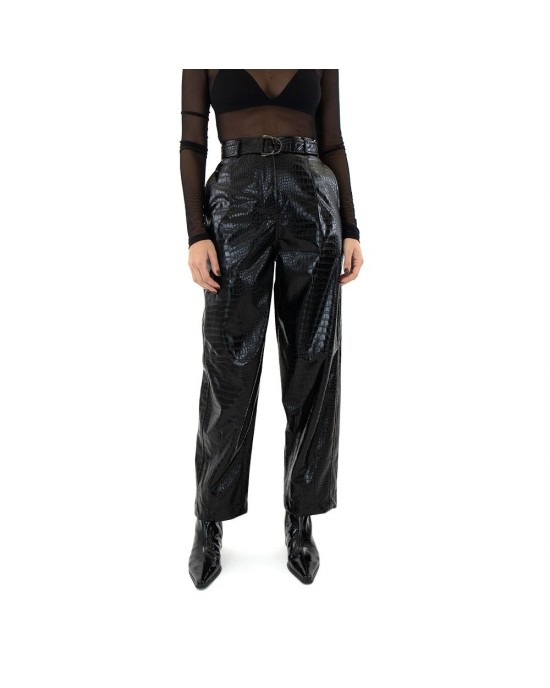 Zoya Faux Croco Leather Slouchy D-ring Buckle Παντελόνι