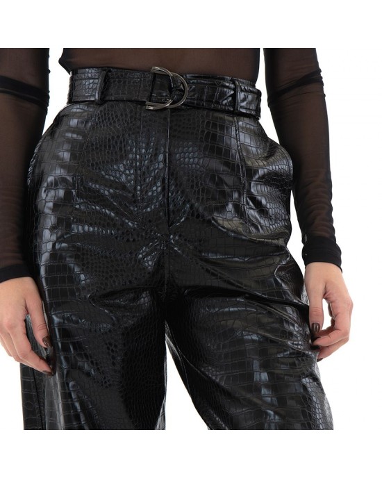 Zoya Faux Croco Leather Slouchy D-ring Buckle Παντελόνι