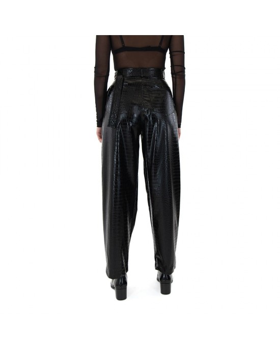 Zoya Faux Croco Leather Slouchy D-ring Buckle Παντελόνι