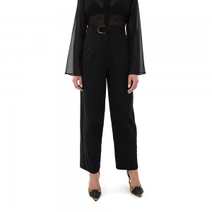 Zoya High-Waist Slouchy D-ring Buckle Black Παντελόνι
